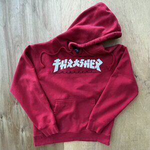 THRASHER MAGAZINE GODZILLA LOGO FLEECE PULLOVER HOODIE MEN’S sz S Red